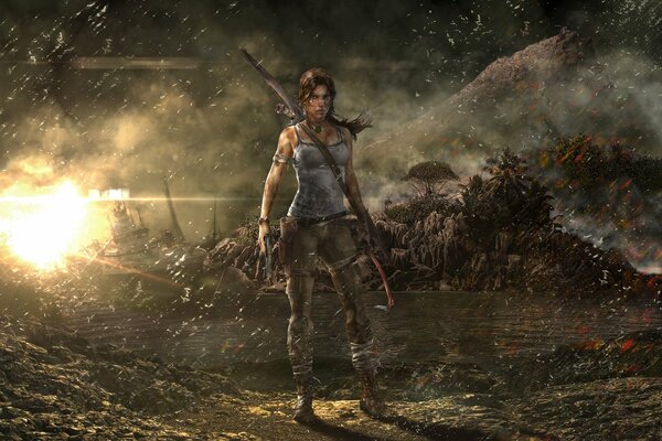 Tomb Raider Lara Croft na tle eksplozji