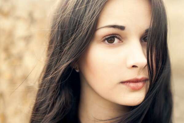 Belle fille aux cheveux noirs avec des yeux bruns