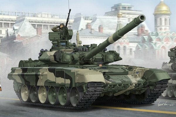 Tanque ruso de 125 mm en la Plaza roja
