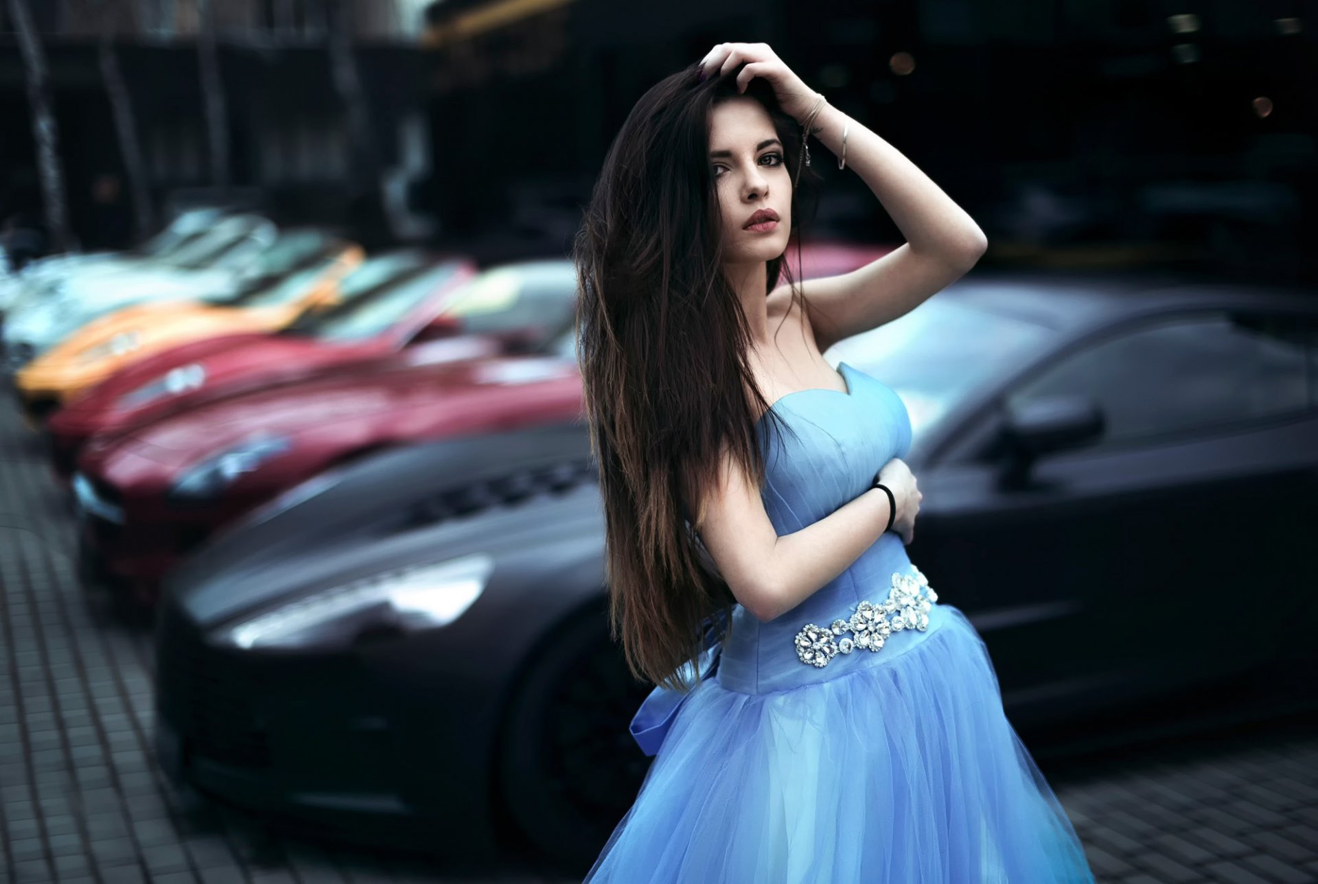 flooring model portrait background car town