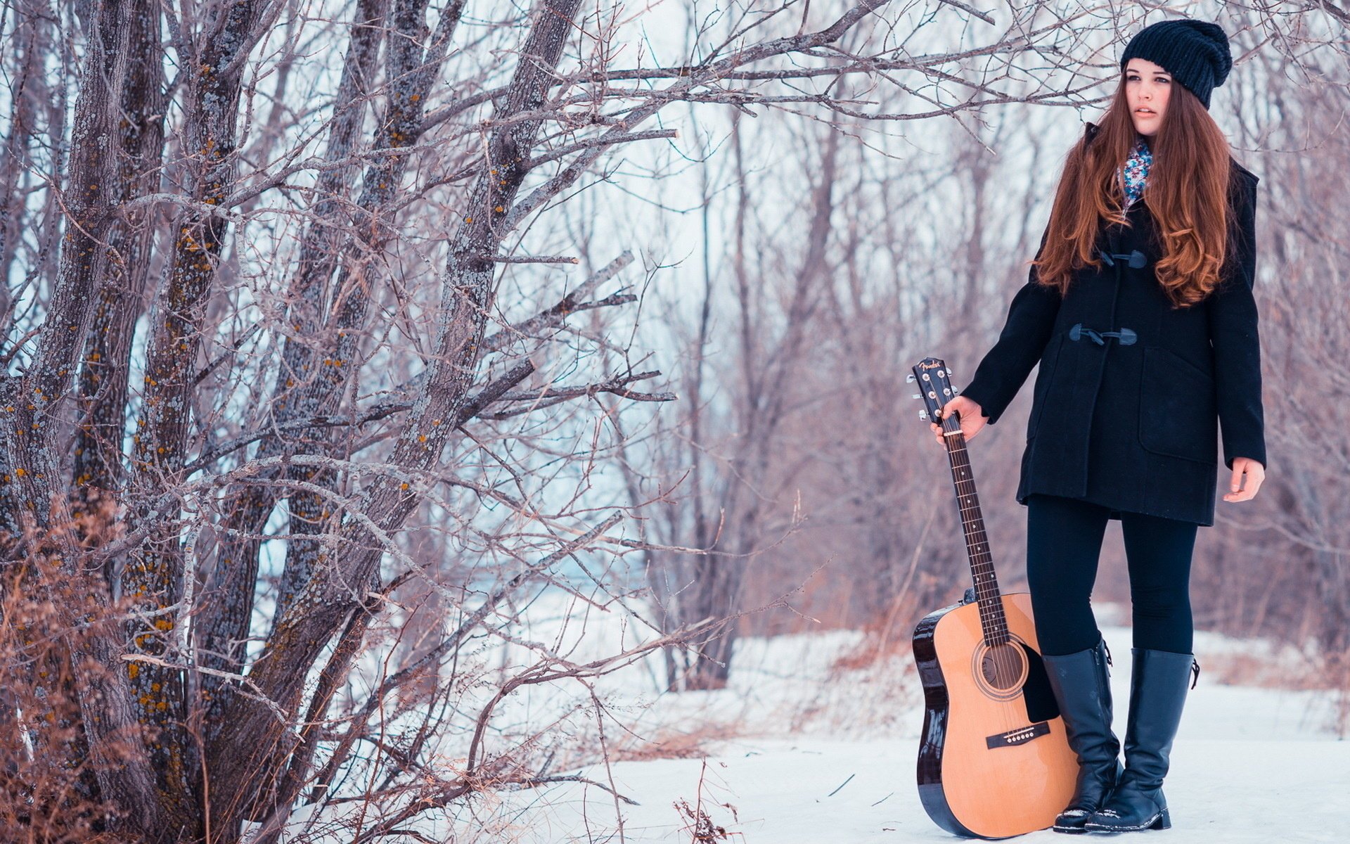 girl guitar snow