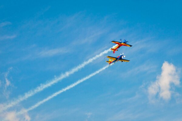 Beautiful planes on a blue sky background