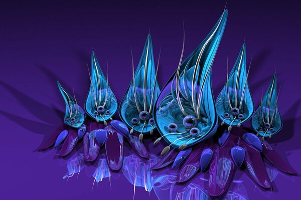 Fantastique fleur 3D bleu violet fond