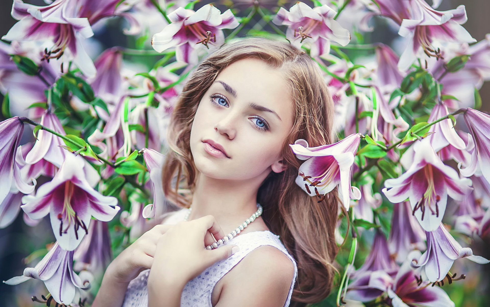 fille mignon fleurs beauté tendresse