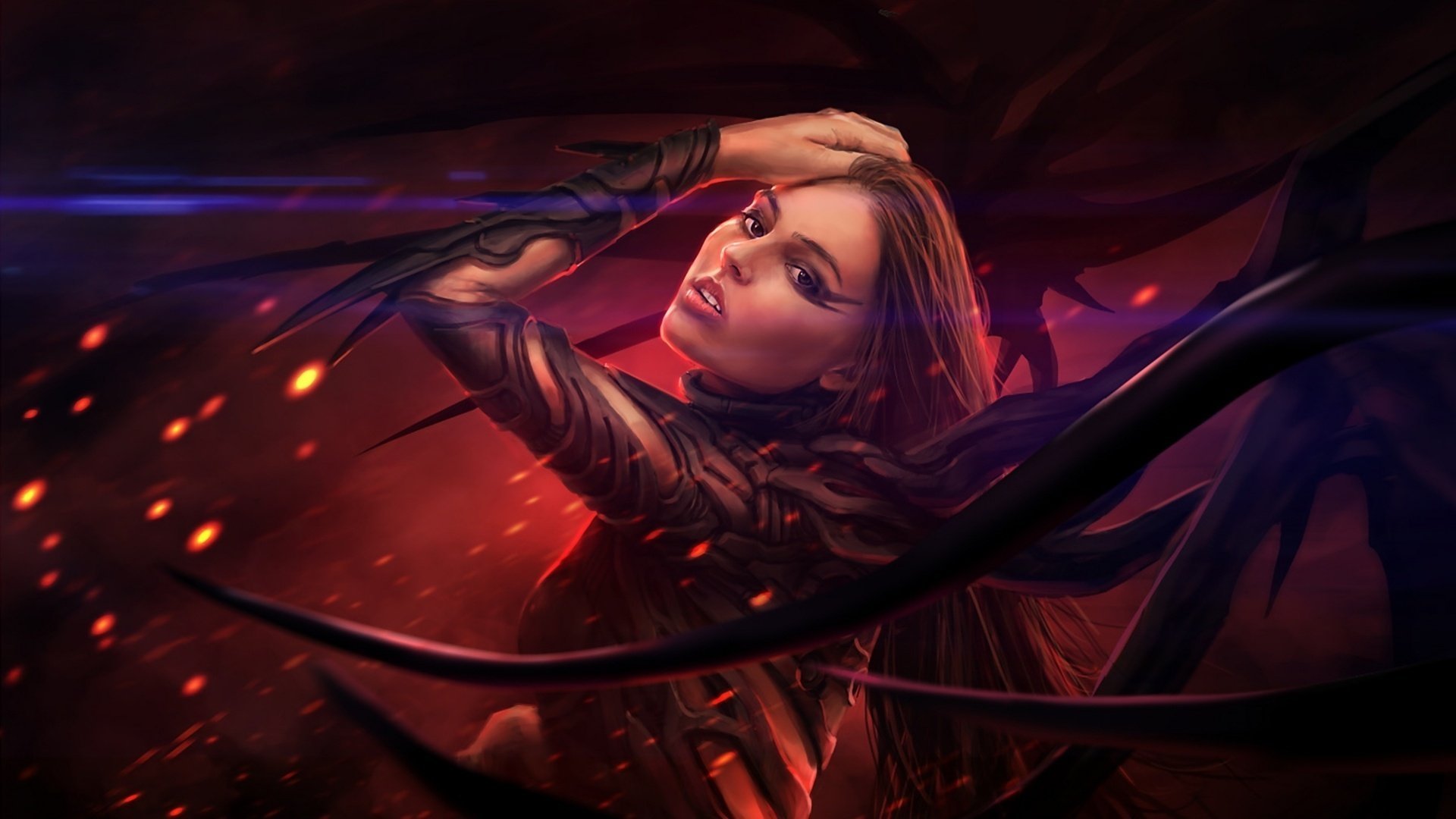 girl pose sparks costume spikes look