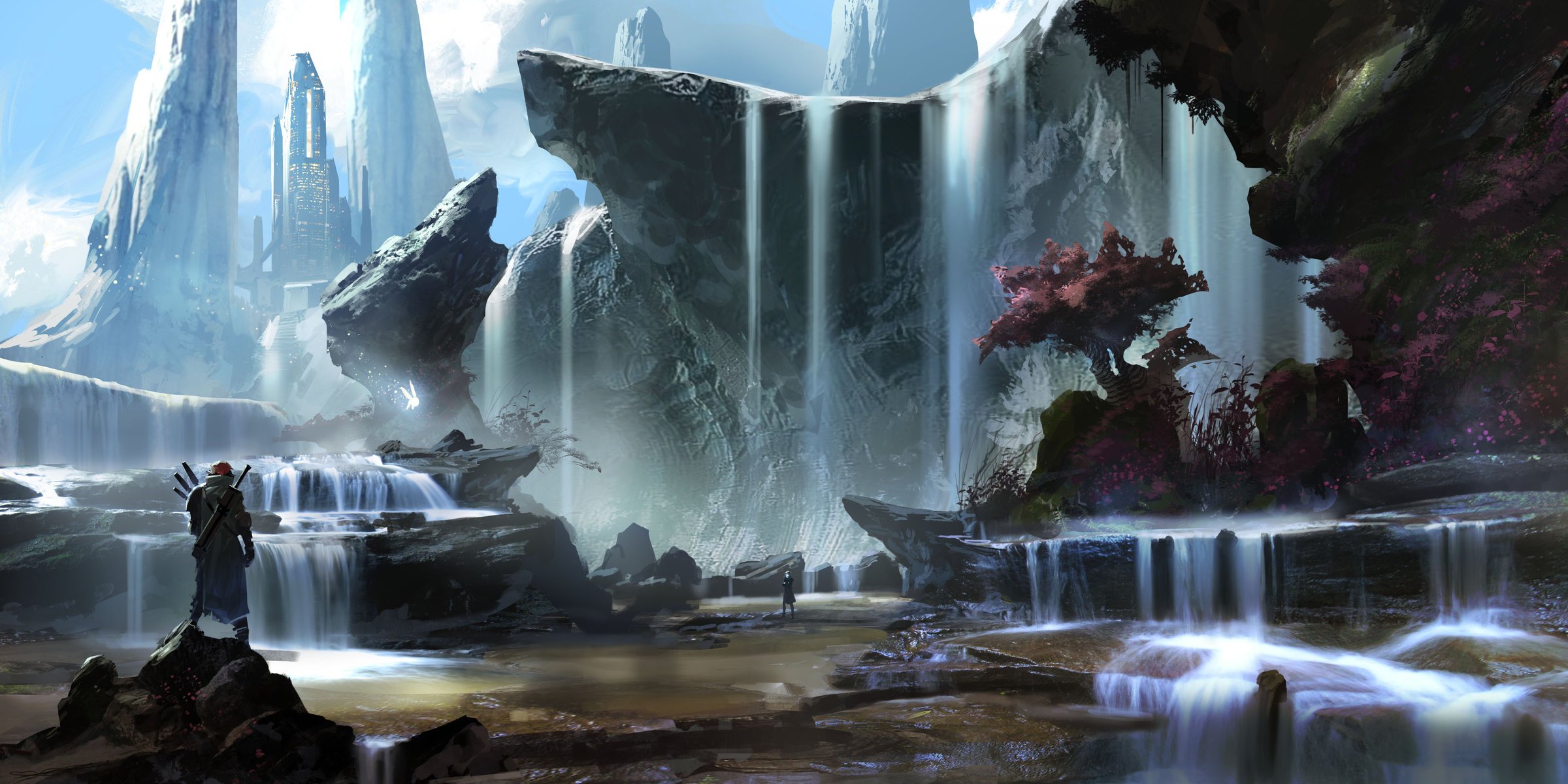paysage roches montagnes cascades ryan gitter art arbre gens