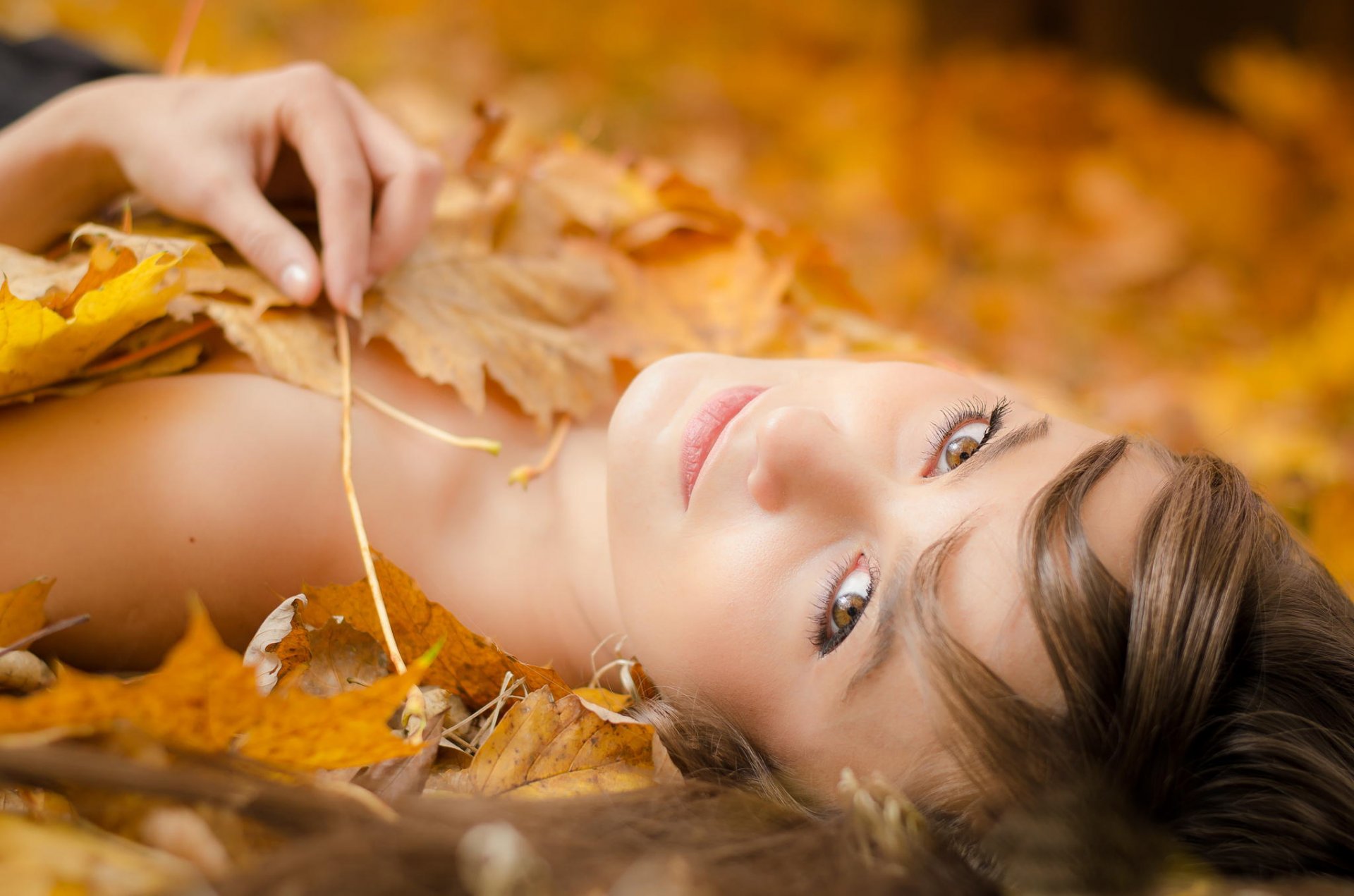 porträt herbst blätter bokeh