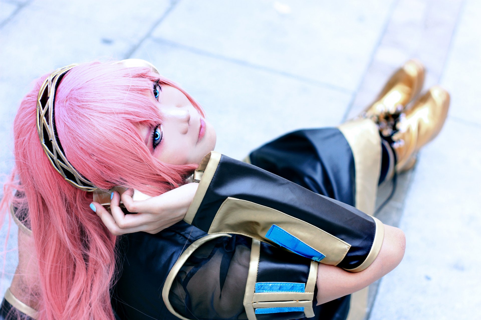 vocaloid cosplay megurine luka ragazza capelli rosa cuffia costume