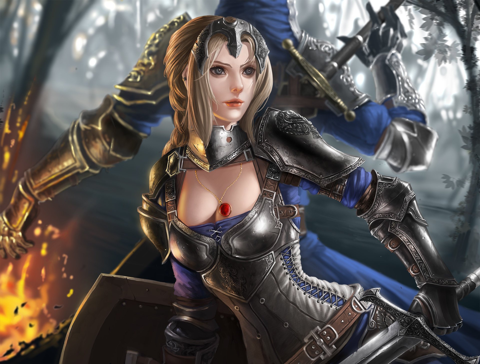 fantasy girl art sword fire guy pendant weapon