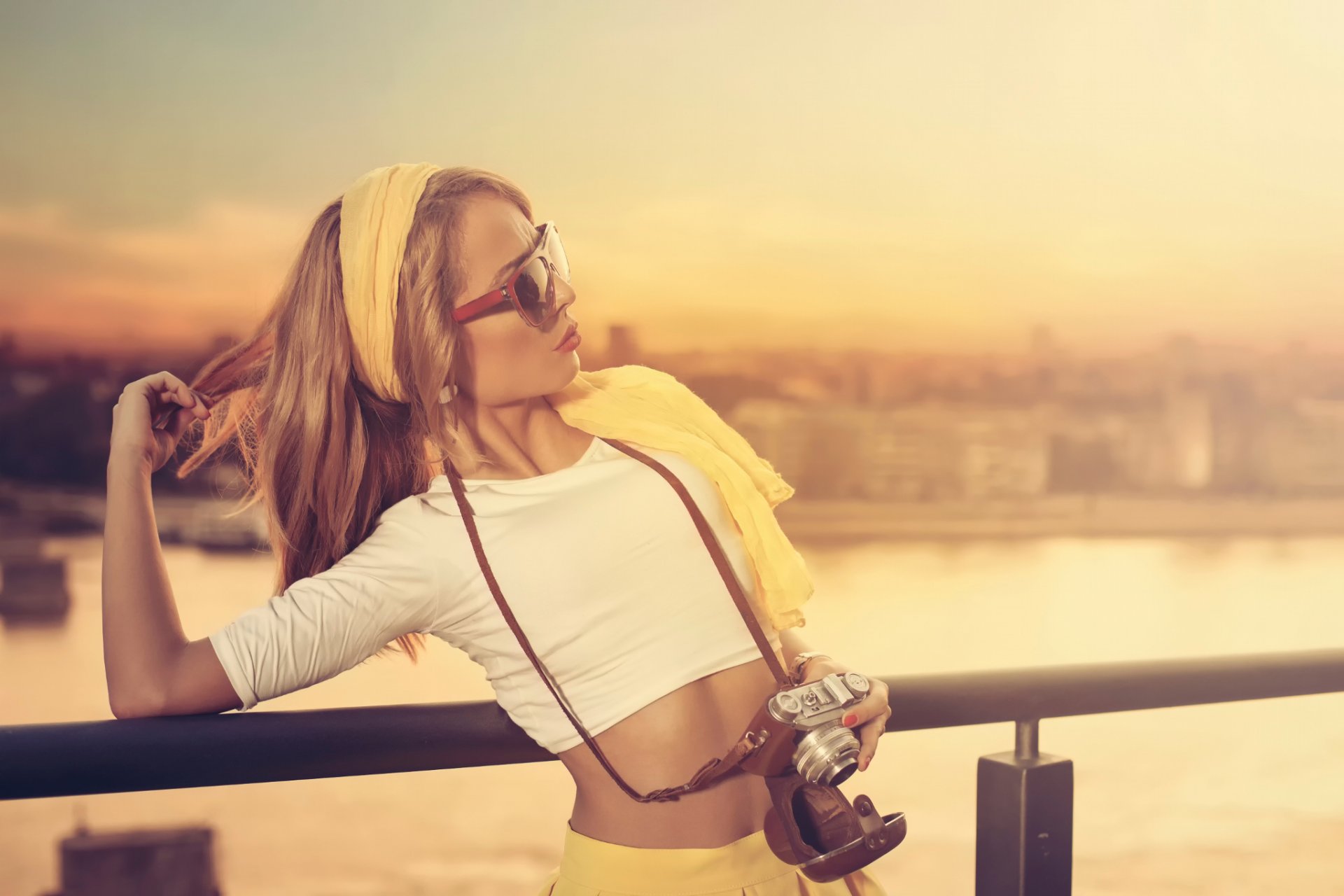 retro beauty girl a camera