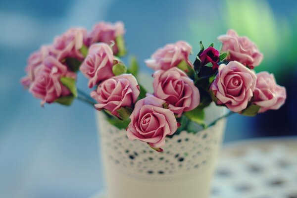 Rose rosa in vaso bianco