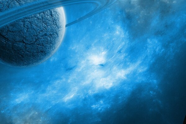A planet in space on a blue background