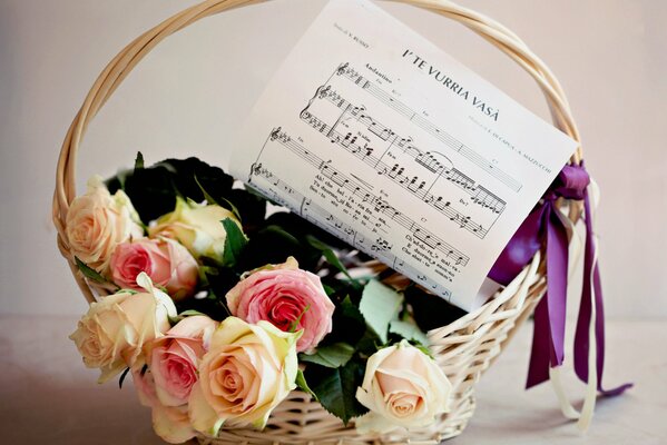 Cesto di fiori. Note. Musica