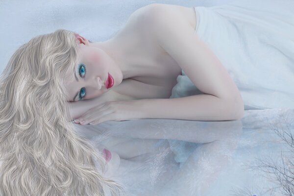 Fille blonde en blanc