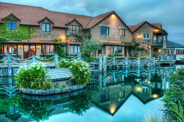 Fascinating view of the houses by the pond