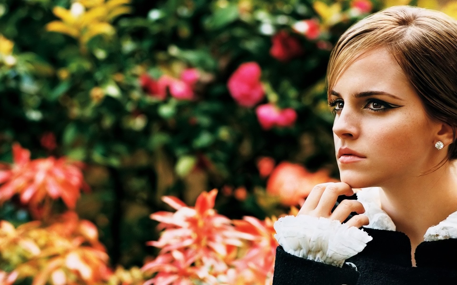 emma watson girl babe actress face view flower background