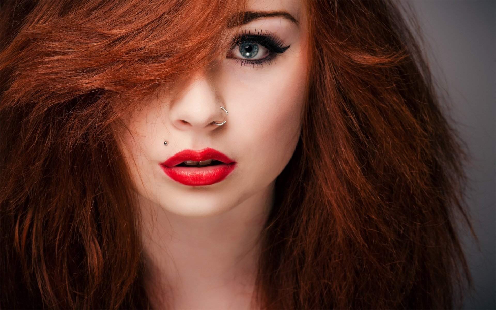 girl red piercing eye red lip