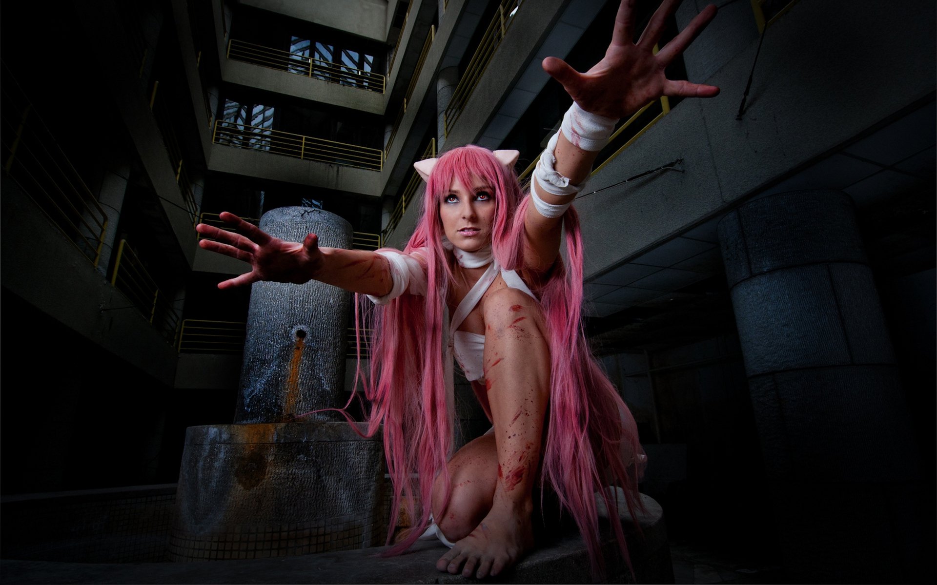 elfen lied lucy cosplay fille rubans sang oreilles