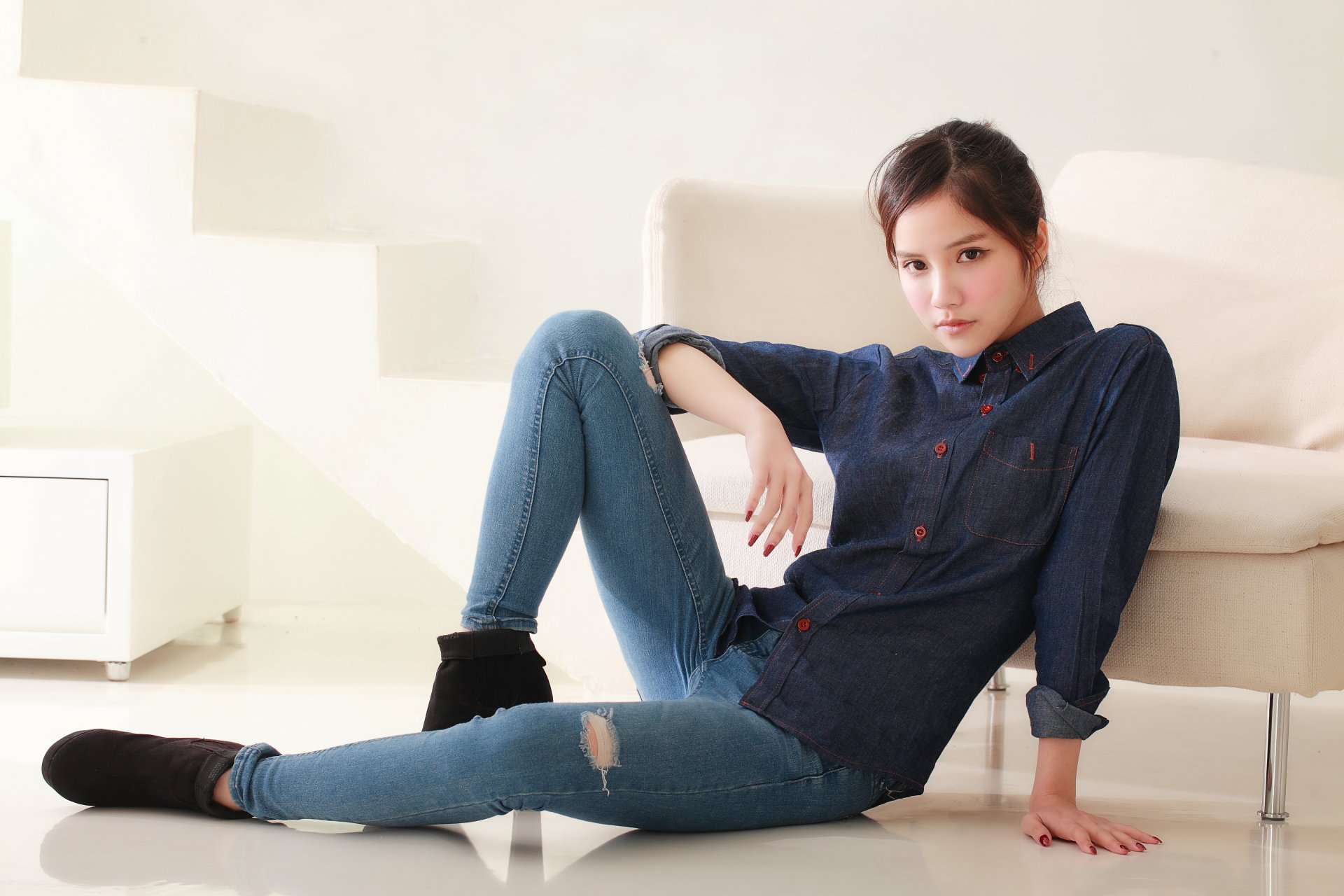 belleza oriental camisa jeans