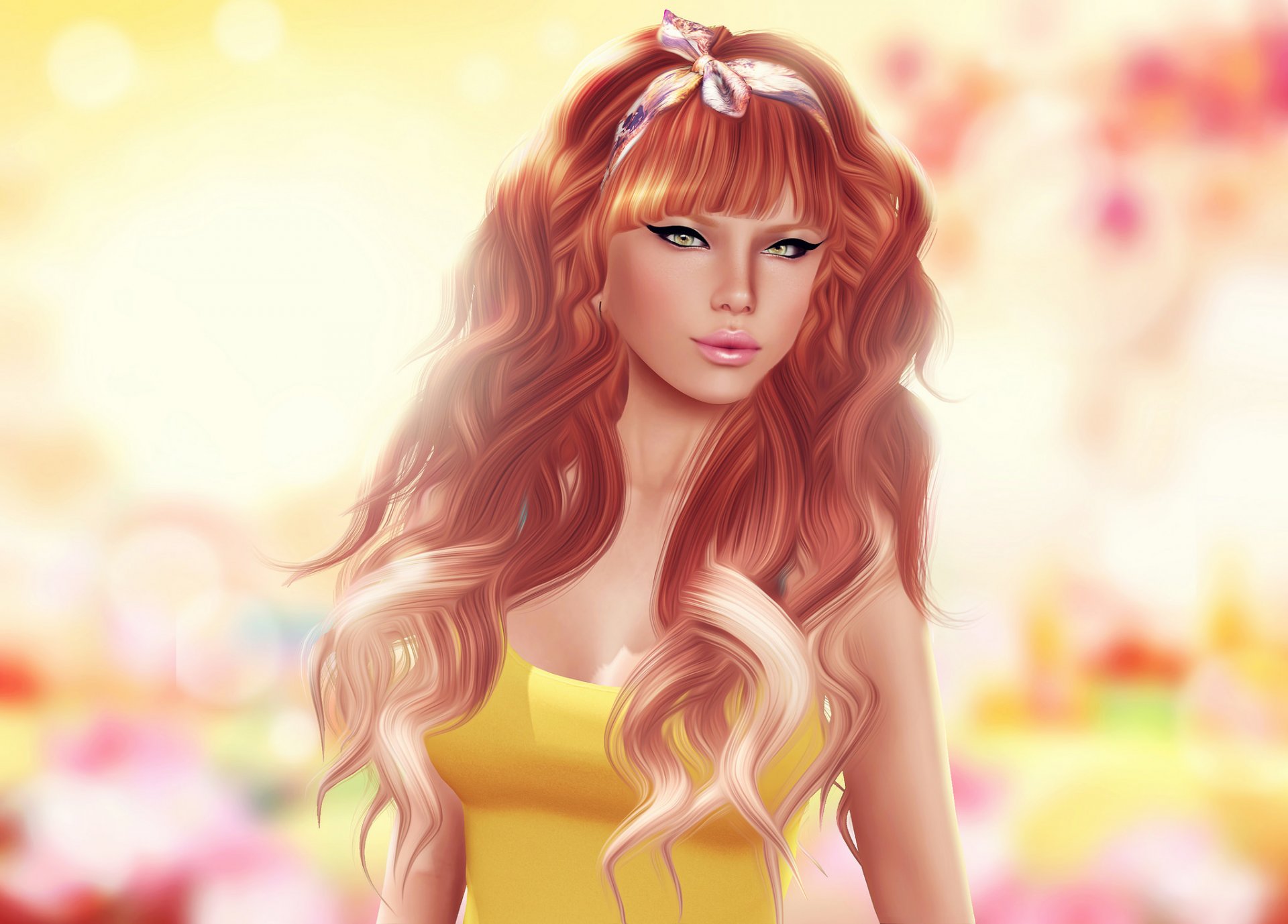 girl face hair lips rendering background