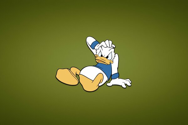 El malvado pato Donald sobre un fondo verde sin sombrero