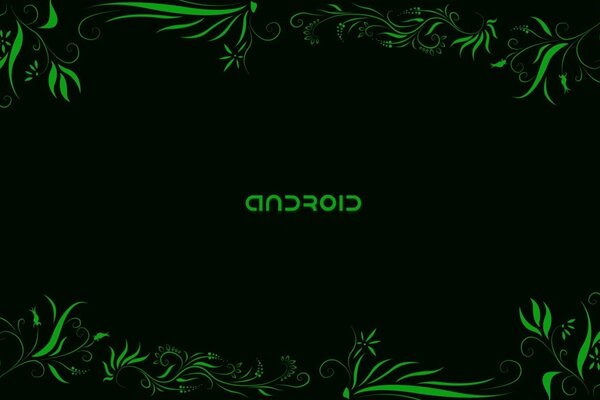 Android inscription on a black background with green patterns
