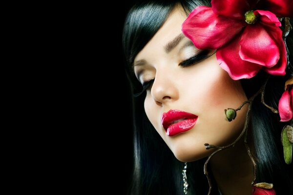 Brunette girl with flowers