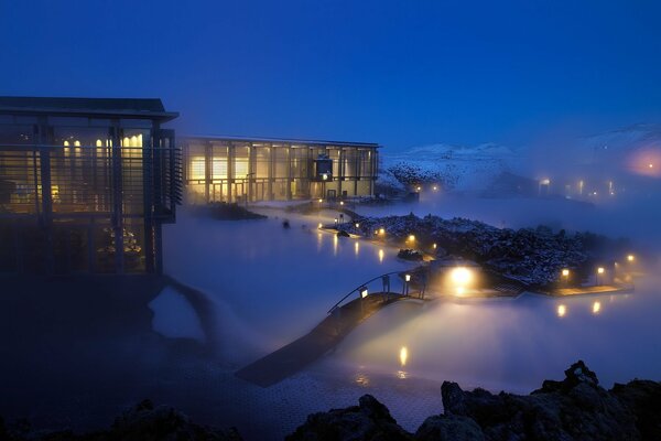 Night view of the Sland blue lagoon