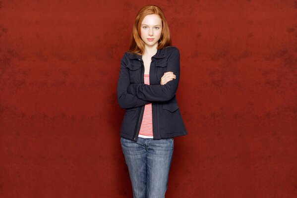 Photo shoot of a young actress in a jacket