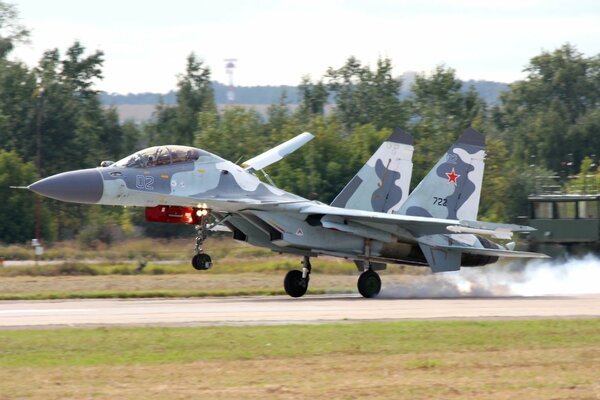 Take-off of the Russian Air Force su-30 multi-purpose fighter