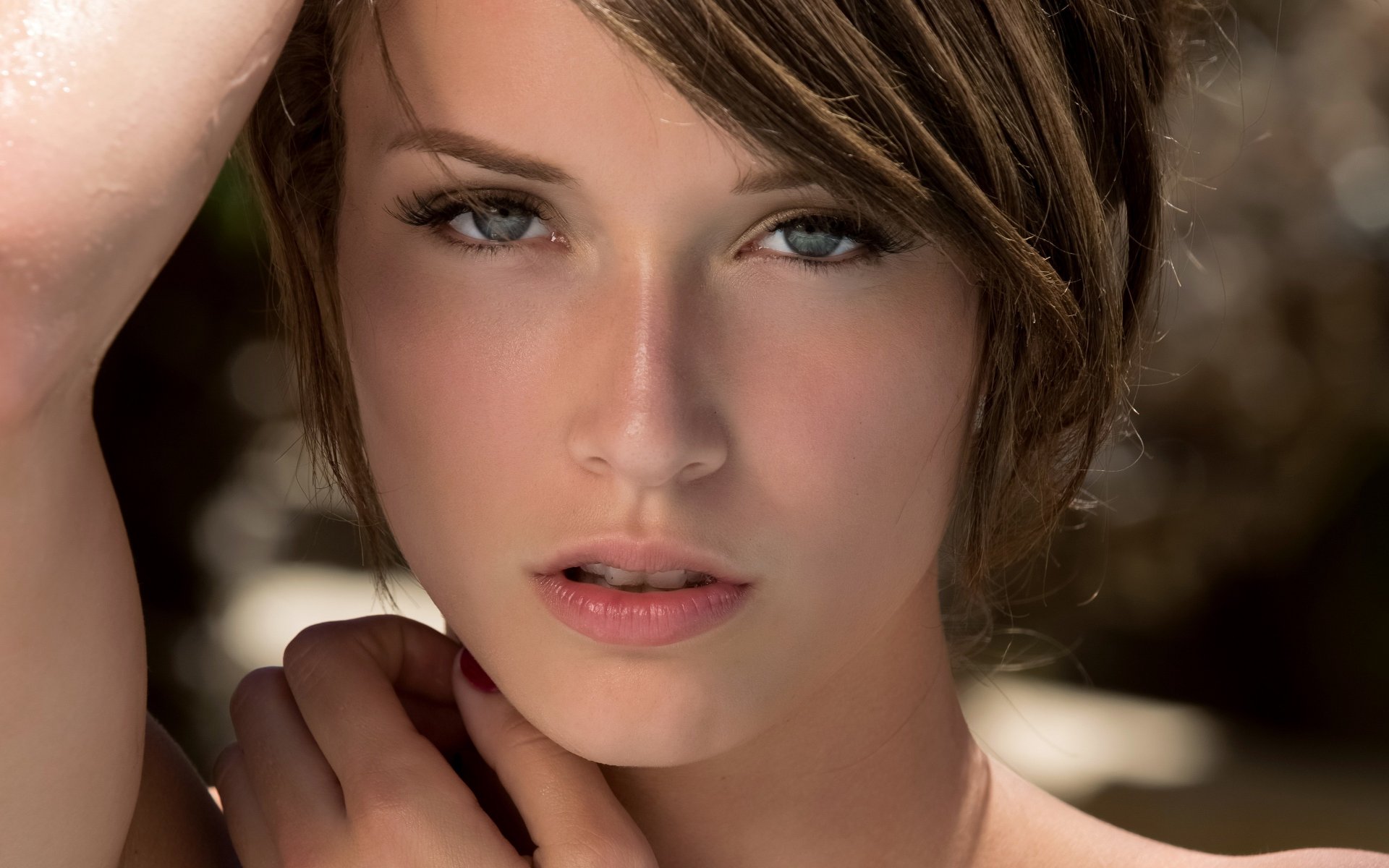 malena morgan model girl face view brown hair