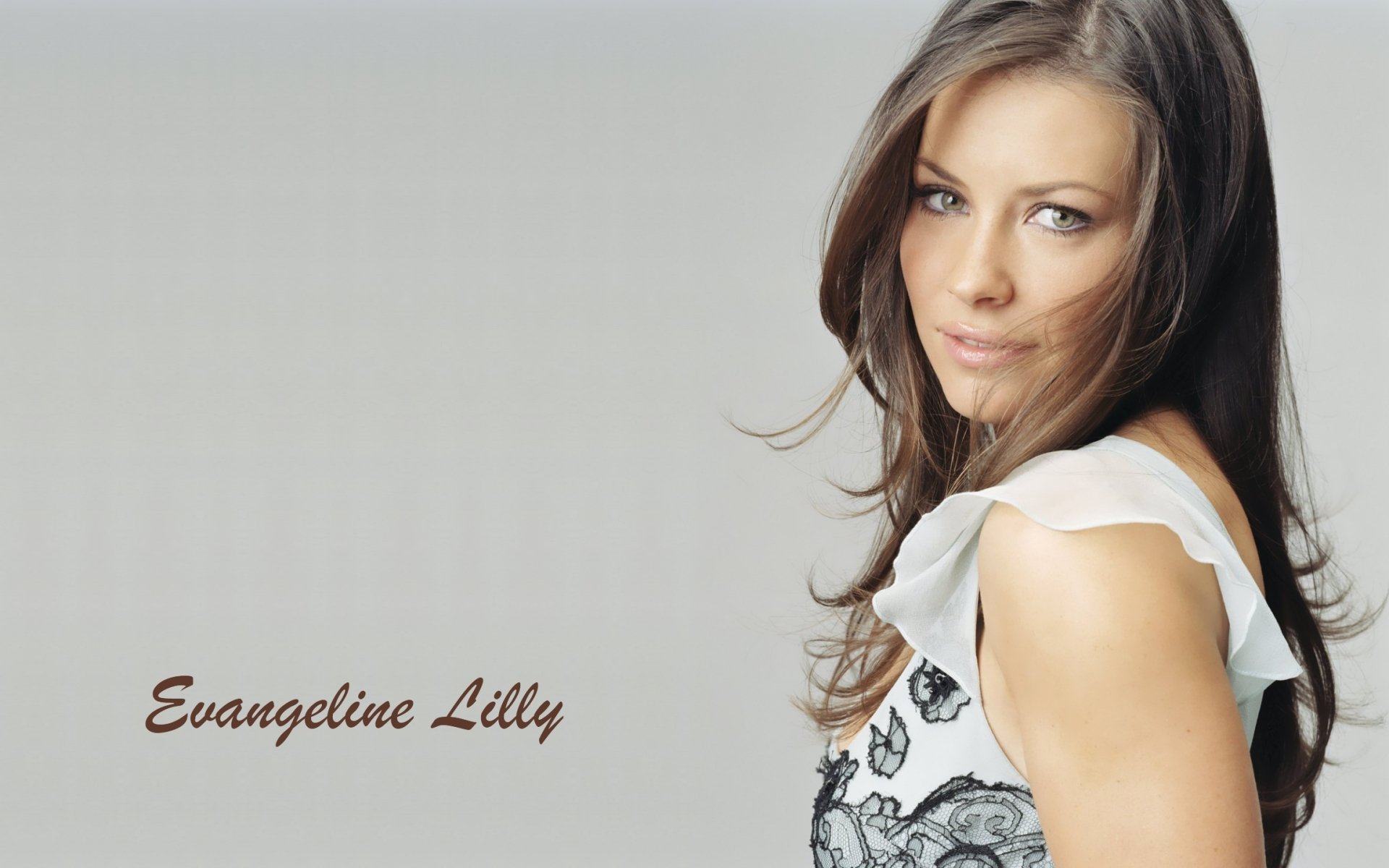 evangeline lilly girl babe actress face hair view background inscription