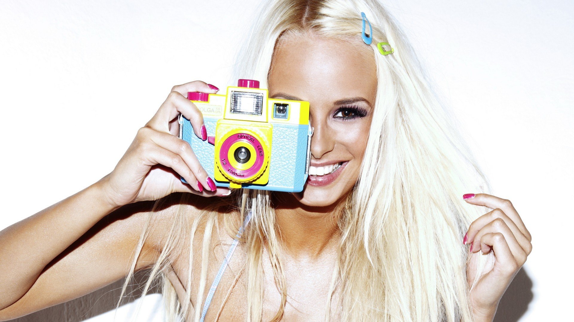 rhian sugden blonde girl smile a camera