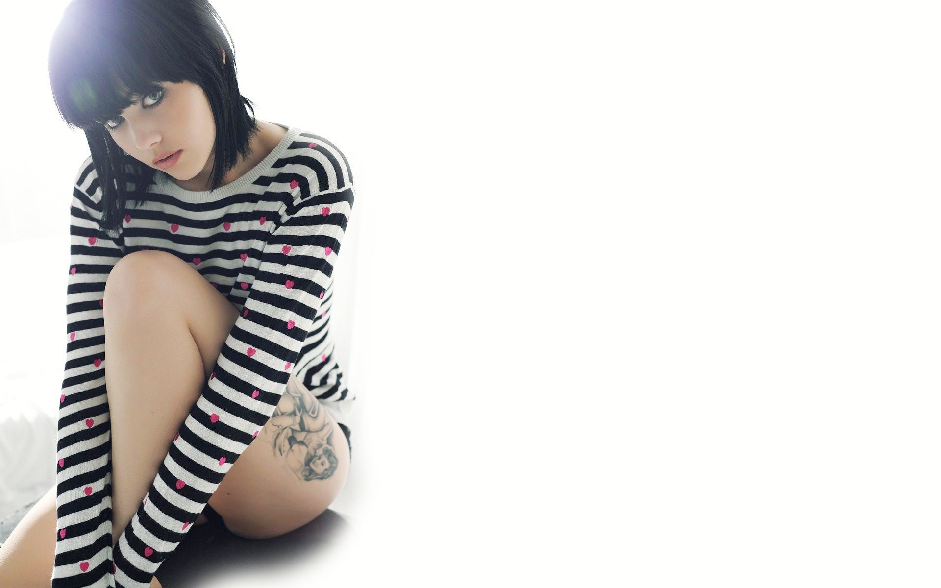 mellisa clarke brunette view background tattoo