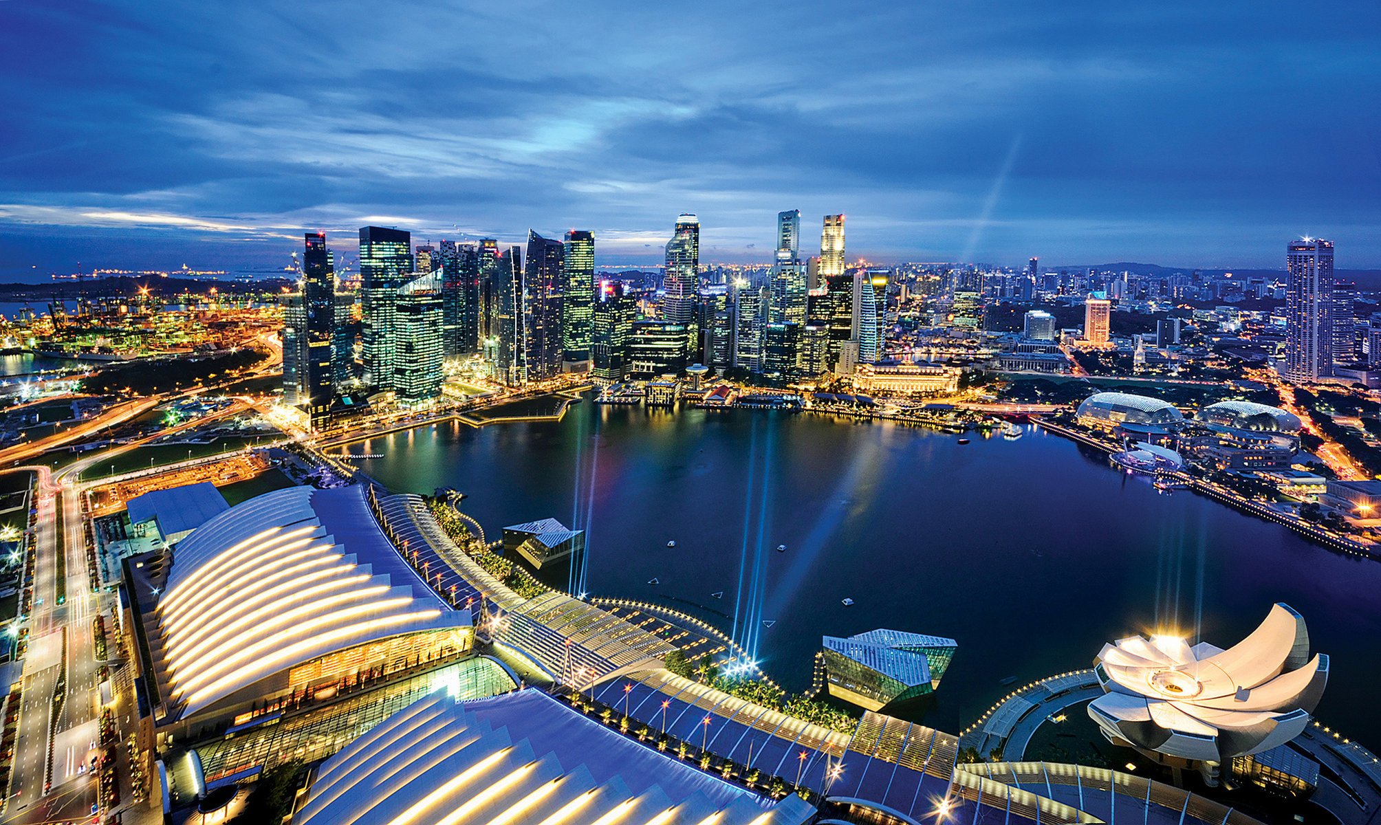 singapur crepúsculo luces noche