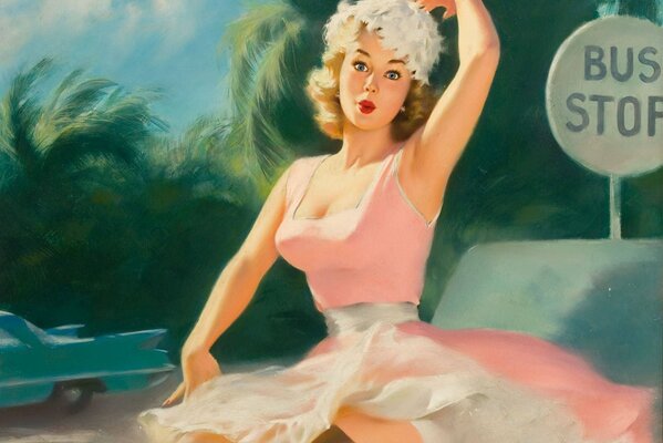 Ragazza in un dipinto in stile pin-up