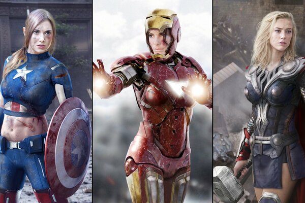 Tre attrici in immagini di supereroi Marvel