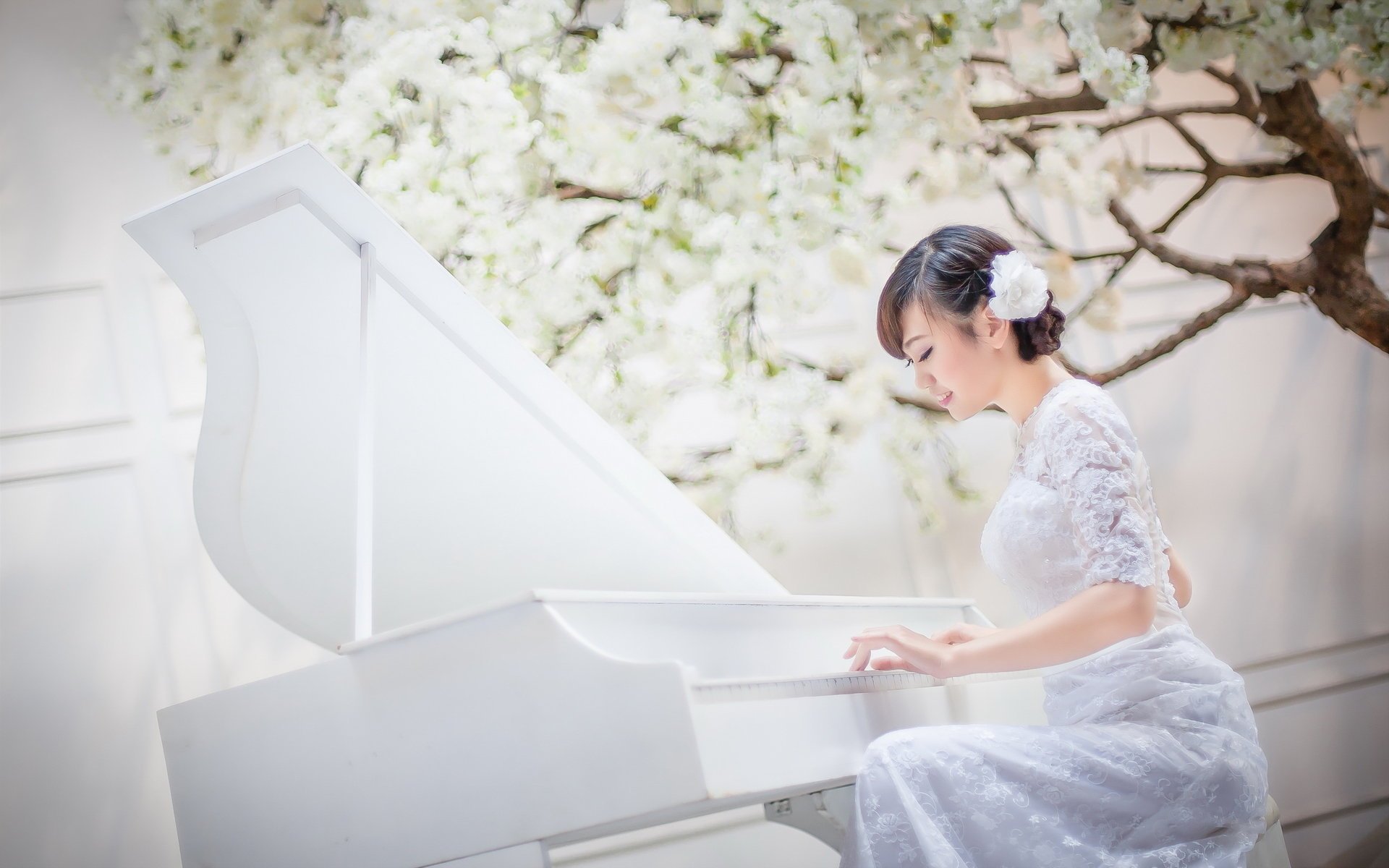 ragazza musica asiatica pianoforte a coda