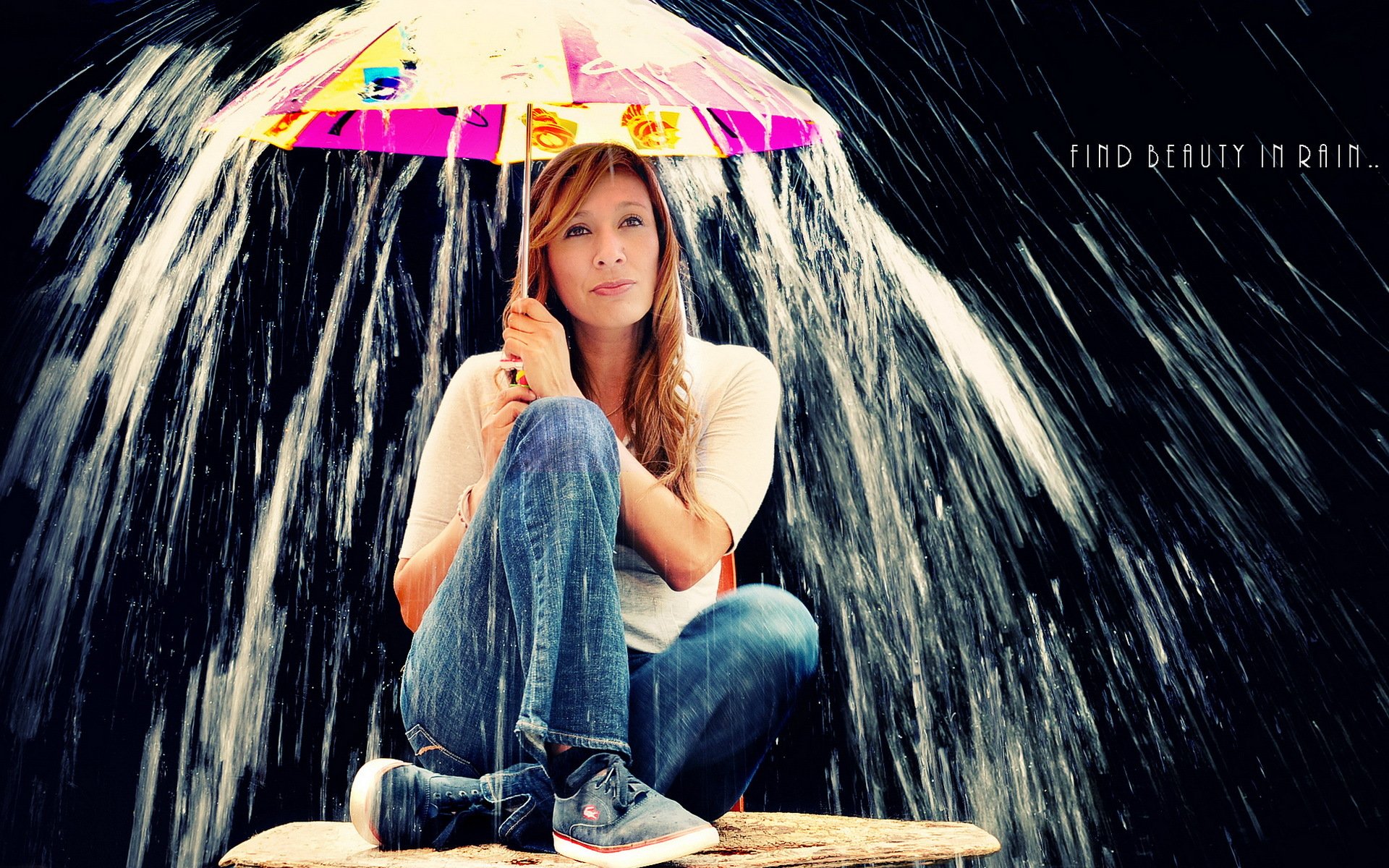 girl umbrella rain the situation