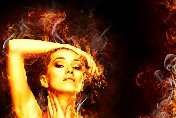 Fiery girl emits smoke