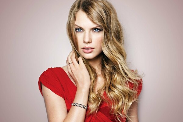 Portrait photo of Taylor Swift in red