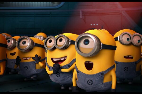 Surprised minions in a fun company