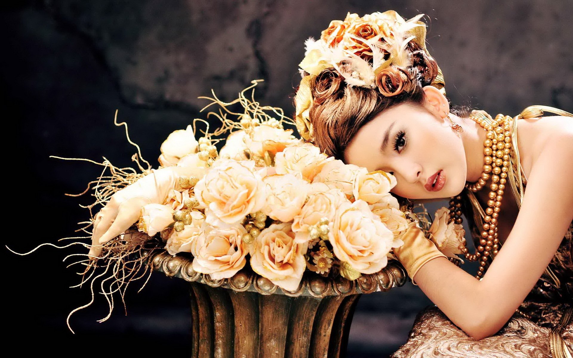 asian girl model flower roses hair style decoration dre