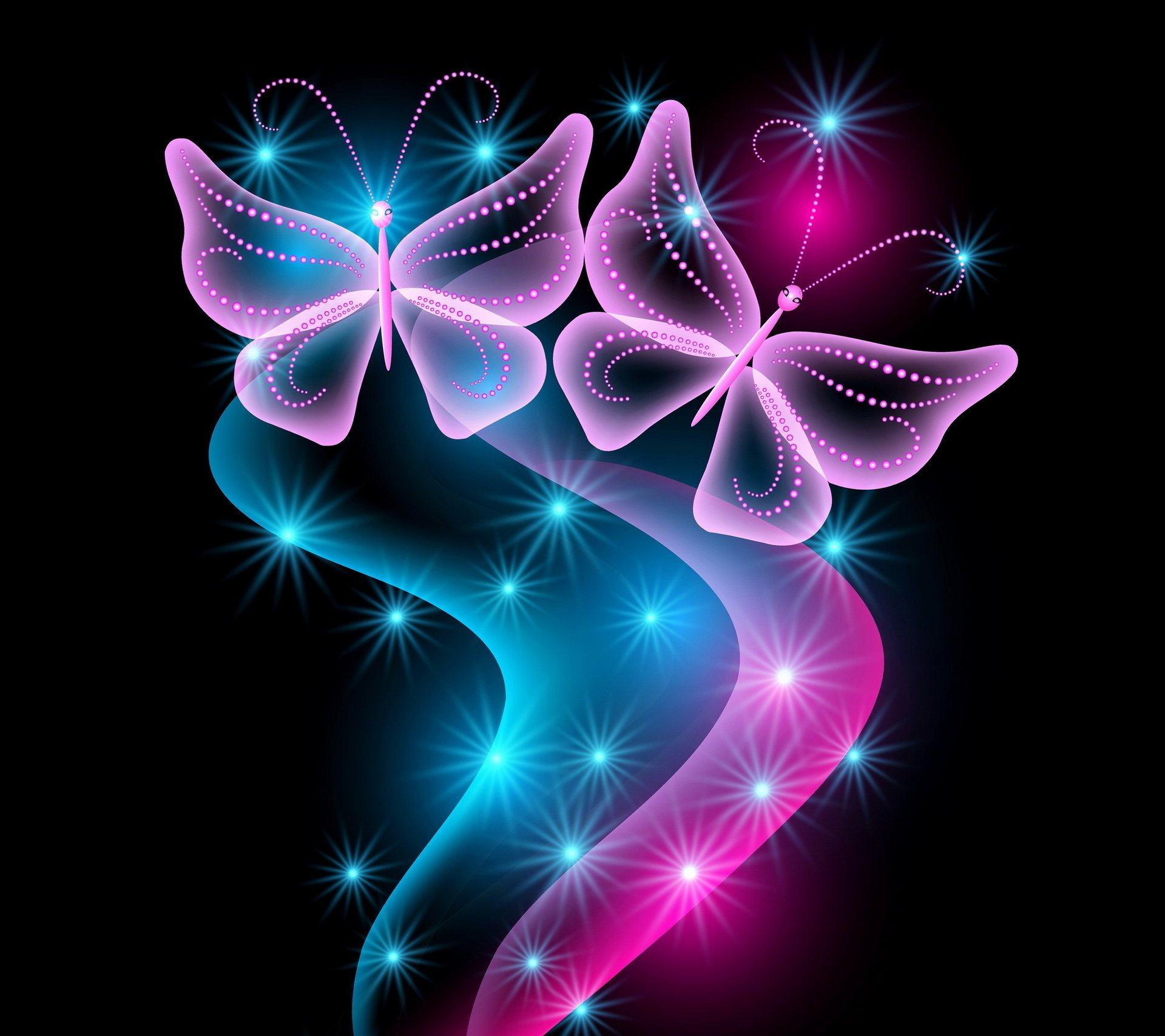 abstract neon blue glow pink neon butterflies sparkle butterflie