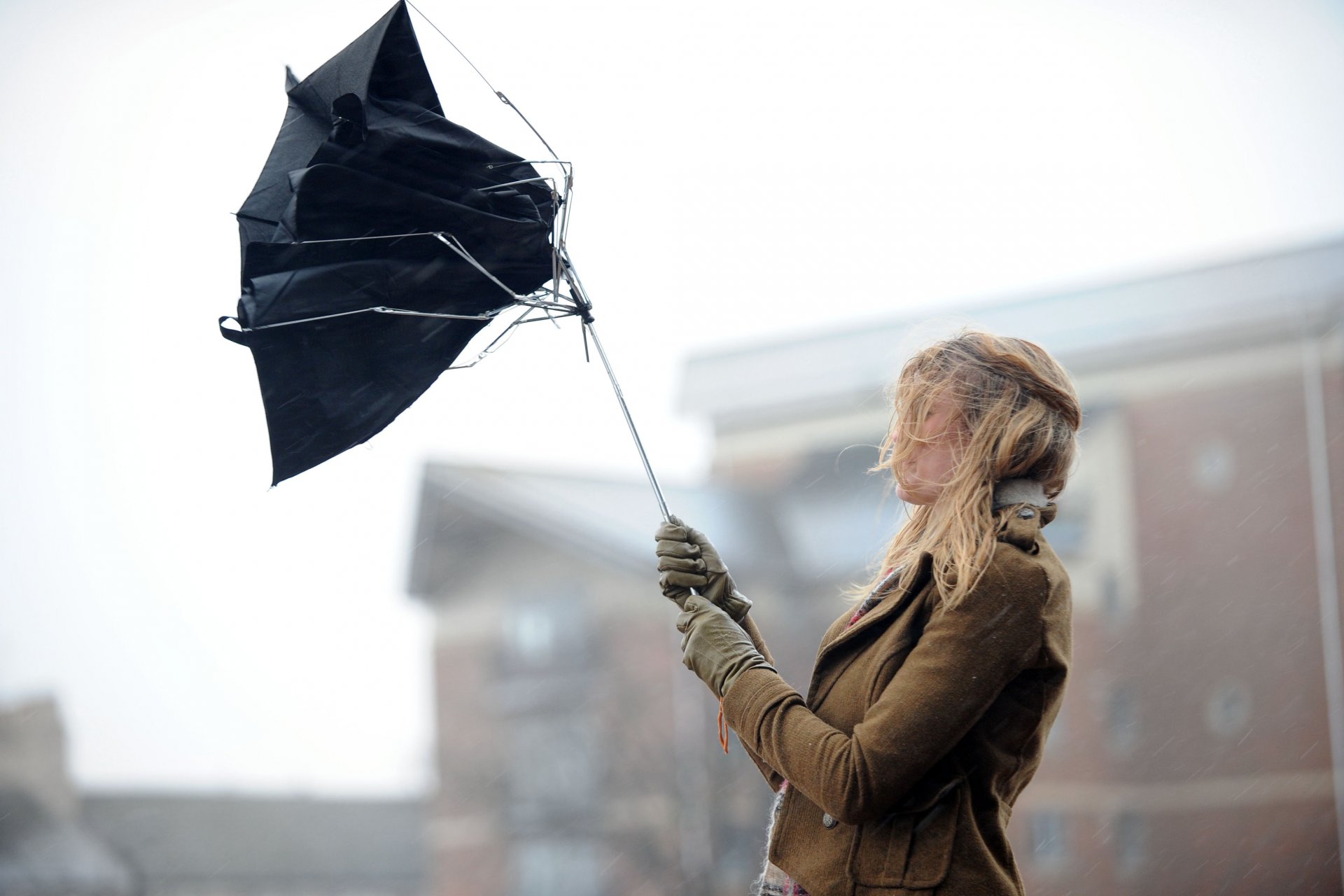 stadt mädchen wind regenschirm