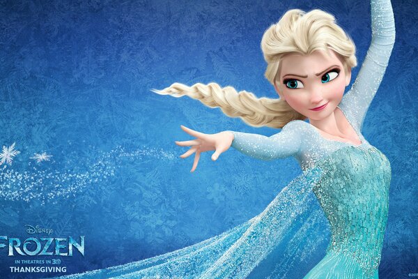 Elsa releases snowflakes from a cold heart