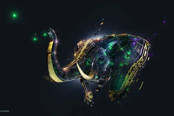 Elephant in 3d graphics on a black background