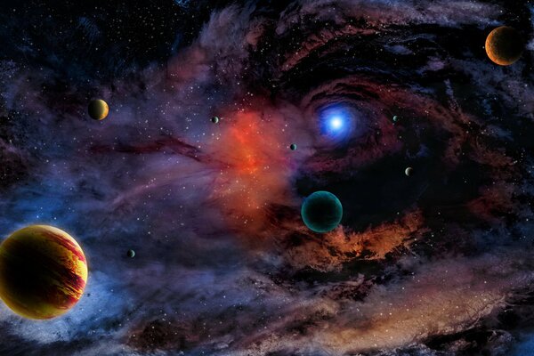 A universe with planets in the field of space