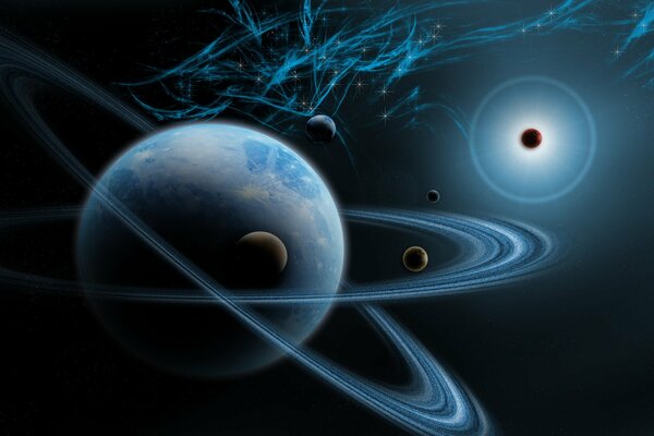 Saturn in 3d in space beautiful Art