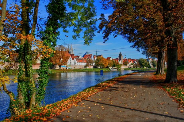 European village in autumn on a clear day